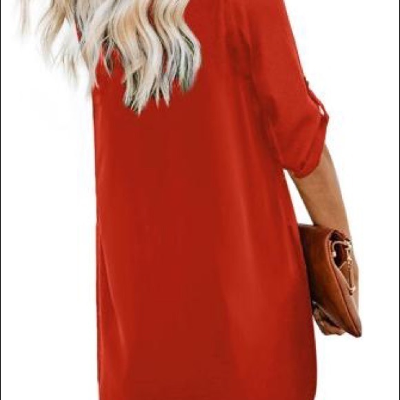 Red half sleeve shirt dress - Picture 7 of 7